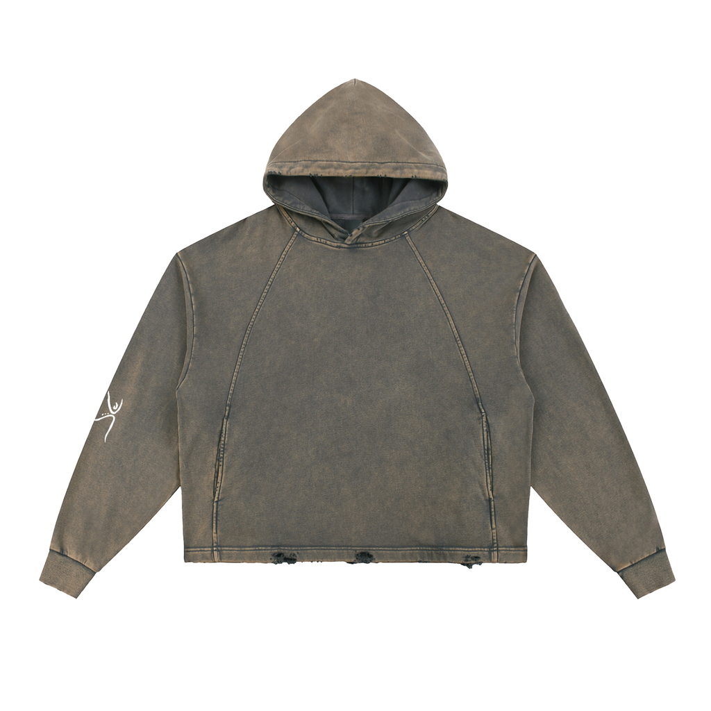 Vintage Washed Frayed-Hem Hoodie